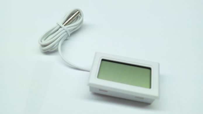 Термометр цифровой ЖКИ белый, с датчиком на проводе 1 м